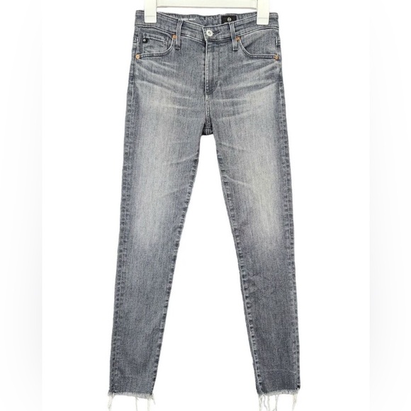 Ag Adriano Goldschmied Denim - AG ADRIANO GOLDSCHMIED Gray Distressed Farrah High Rise Skinny Ankle Jeans 27
